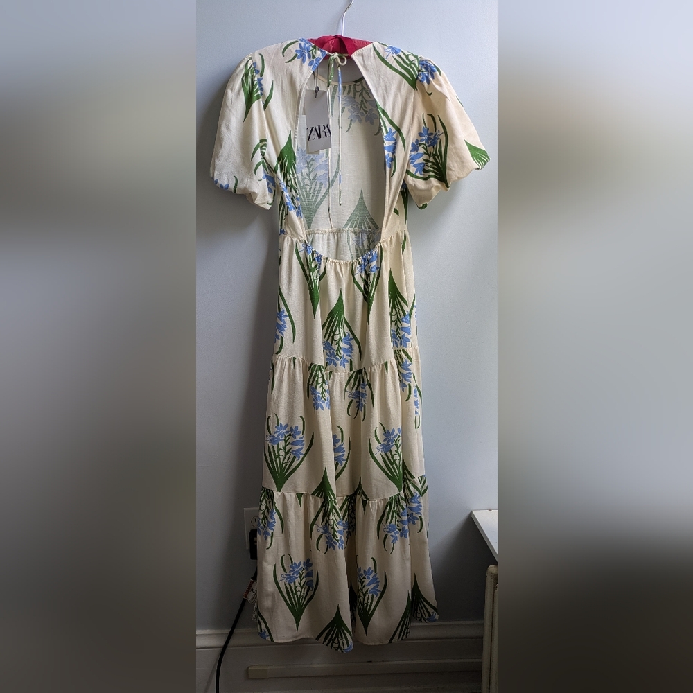 NWT...Zara Sofia Ecru Linen/Cotton Open Back Maxi Dress Size XS - Picture 5 of 12